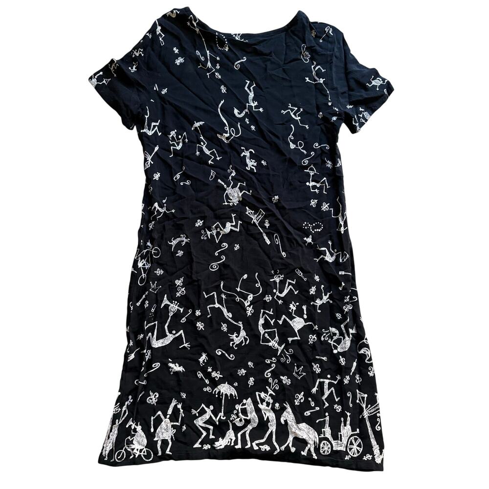 David Dart New Orleans Mardi Gras Jazz Music Fleur De Lis Whimsical Black Dress - Picture 5 of 7